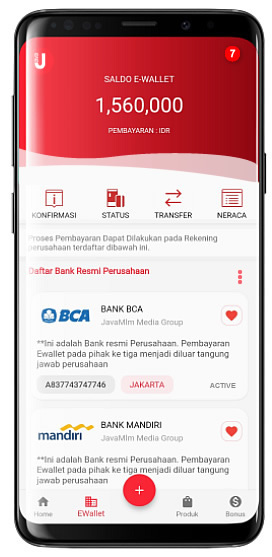 Fitur transfer E-Wallet pada aplikasi JavaMLM